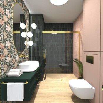 Zabudowana łazienka z zielonymi płytkami