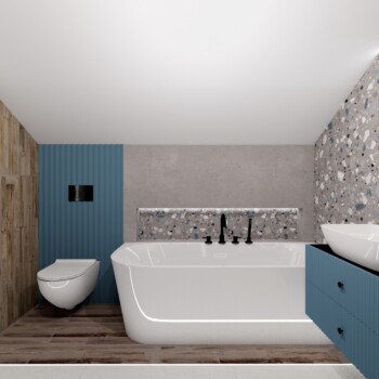 Łazienka w kolorach niebieskich z wanną