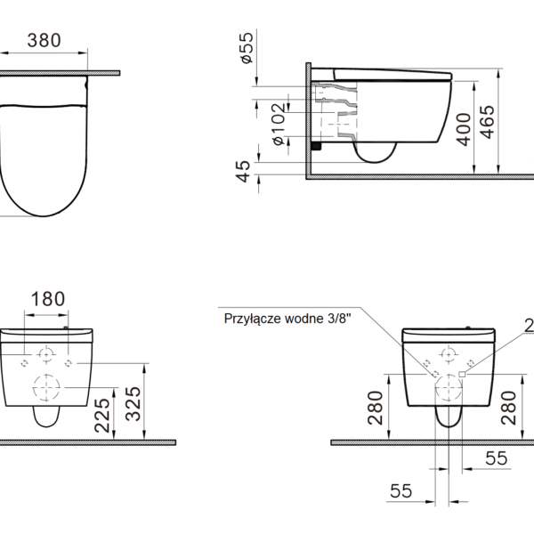 Toaleta Myjąca SUPERIOR wersja podwieszana, elektroniczny bidet i podgrzewana toaleta Major&Maker-wymiary