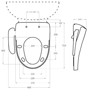 Deska Toaletowa Myjąca CRYSTAL – deska sedesowa z funkcją bidetu-wymiary