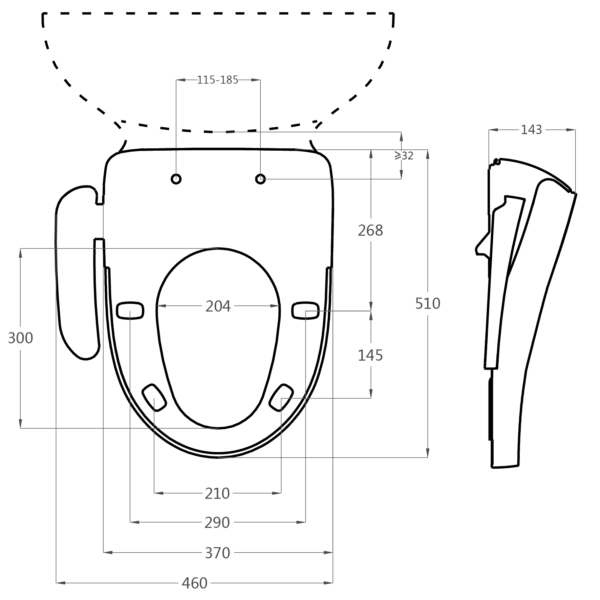 Deska Toaletowa Myjąca CRYSTAL – deska sedesowa z funkcją bidetu-wymiary