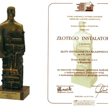 Złoty Instalator 2004 dla Komo