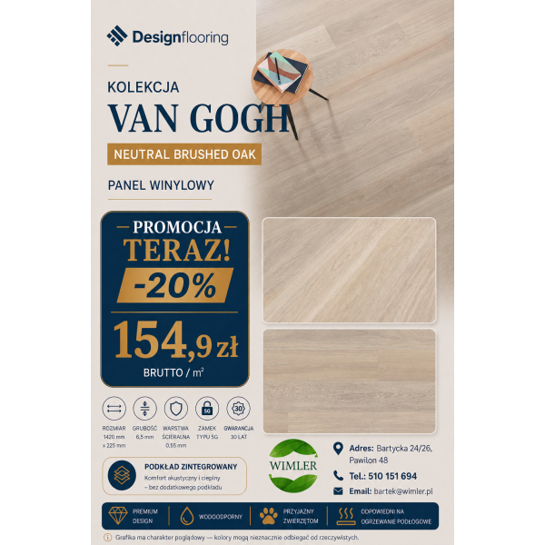 Panel winylowy Designflooring Van Gogh Neutral Brushed Oak, jodełka -20%